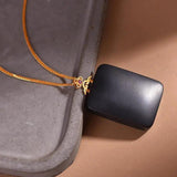 Vintage Hetian Jade Square Pendant with 3D Silver Inlay