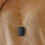 Vintage Hetian Jade Square Pendant with 3D Silver Inlay