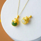 Bohemian Charm Cat Necklace Silver Inlaid Hotan Jade Women's Jewelry