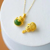 Bohemian Charm Cat Necklace Silver Inlaid Hotan Jade Women's Jewelry