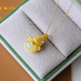 Bohemian Charm Cat Necklace Silver Inlaid Hotan Jade Women's Jewelry
