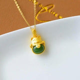 Bohemian Charm Cat Necklace Silver Inlaid Hotan Jade Women's Jewelry