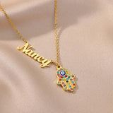 Zircon Hamsa Hand Initial Letter Evil Eye Necklace for Women