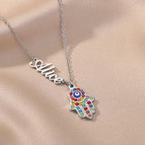 Zircon Hamsa Hand Initial Letter Evil Eye Necklace for Women