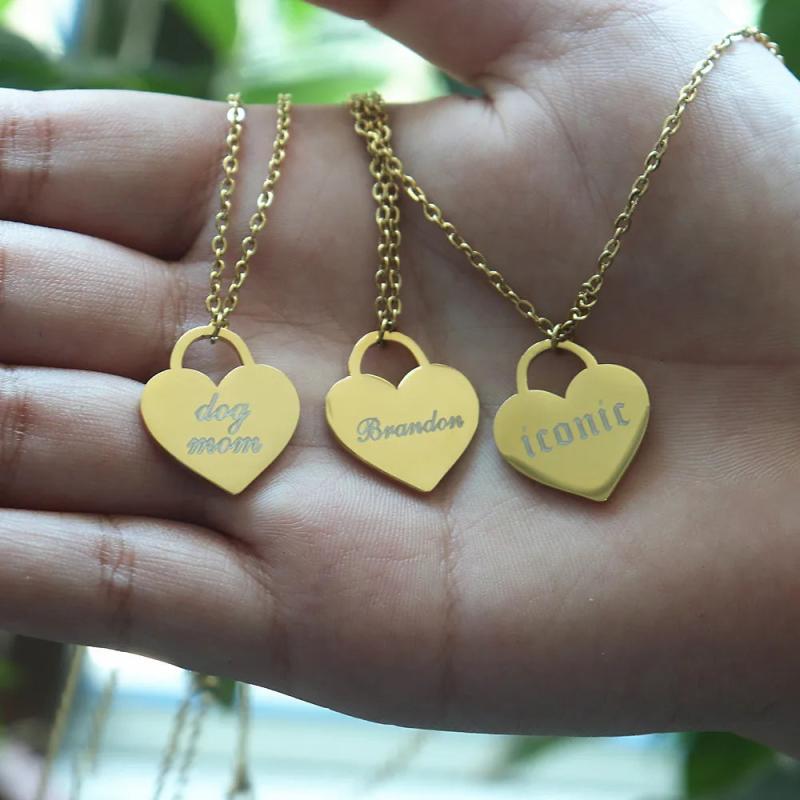 Heart Charm Choker Name Necklace Personalized Jewelry Engrave Name Necklace