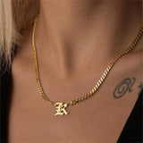 Vintage Initial Necklace Personalized Name Pendant Gothic Letter Choker