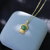 Silver Hetian Chalcedony Tathagata Buddha Pendant Necklace