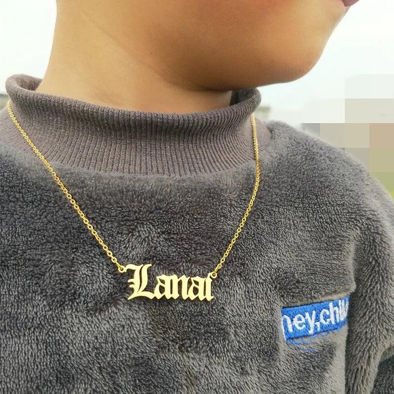 Old English Baby Girl's Name Pendant Necklace Personalized Jewelry