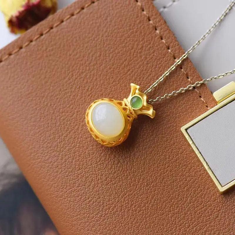 Hetian Jade Wallet Necklace Pendant Spinach Green Frost Women's Jewelry