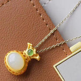 Hetian Jade Wallet Necklace Pendant Spinach Green Frost Women's Jewelry