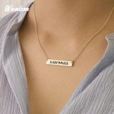 Engraved Bar Necklace Personalized Stainless Steel Handwriting Pendant