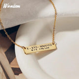 Engraved Bar Necklace Personalized Stainless Steel Handwriting Pendant