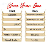 Engraved Bar Necklace Personalized Stainless Steel Handwriting Pendant