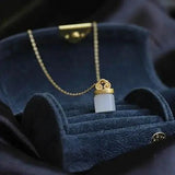 Silver Inlaid Hetian Jade Xiangyun Cylinder Pendant Necklace