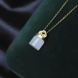 Silver Inlaid Hetian Jade Xiangyun Cylinder Pendant Necklace