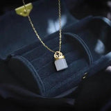 Silver Inlaid Hetian Jade Xiangyun Cylinder Pendant Necklace