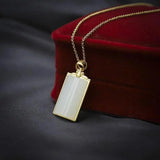 Silver Inlaid Hotan Jade Pendant Necklace Square Frosty Wind Women's Jewelry