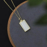 Silver Inlaid Hotan Jade Pendant Necklace Square Frosty Wind Women's Jewelry
