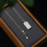 Silver Inlaid Hotan Jade Pendant Necklace Square Frosty Wind Women's Jewelry