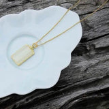 Silver Inlaid Hotan Jade Pendant Necklace Square Frosty Wind Women's Jewelry