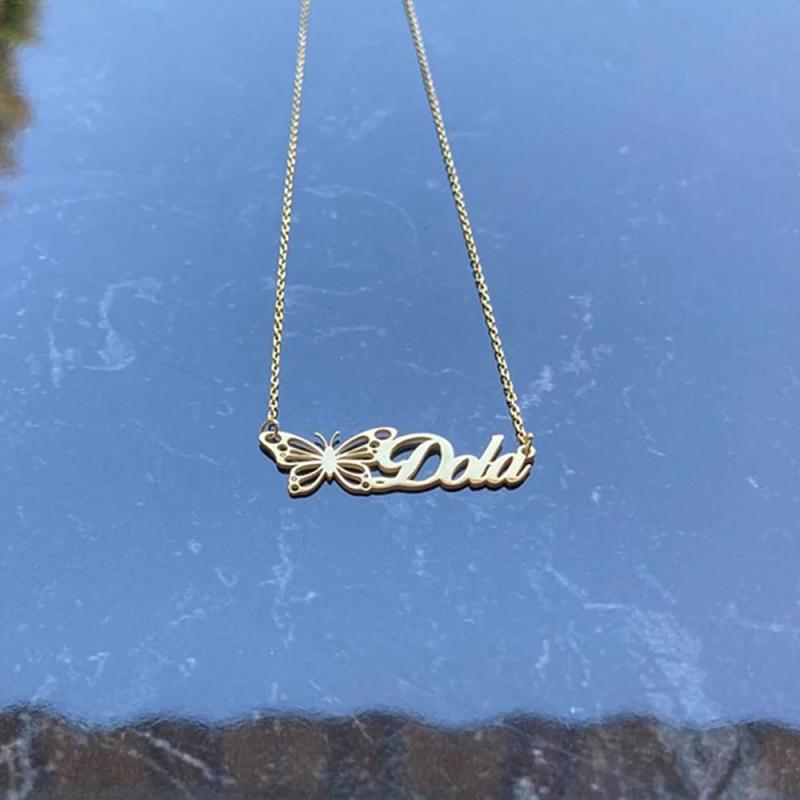 Butterfly Name Necklace Stainless Steel Pendant