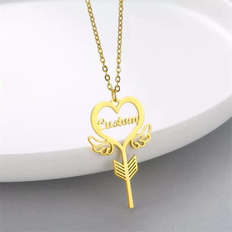 Personalized Angel Wing Heart Key Name Pendant Necklace Jewelry
