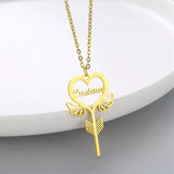Personalized Angel Wing Heart Key Name Pendant Necklace Jewelry