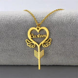 Personalized Angel Wing Heart Key Name Pendant Necklace Jewelry