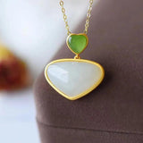 Silver Inlaid Hetian Jade Love Pendant Necklace Chinese Retro Palace Charm