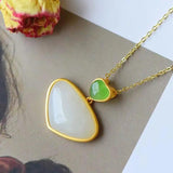 Silver Inlaid Hetian Jade Love Pendant Necklace Chinese Retro Palace Charm