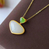 Silver Inlaid Hetian Jade Love Pendant Necklace Chinese Retro Palace Charm