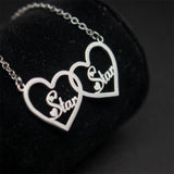 Personalized Double Heart Name Necklace Couples Gift Stainless Steel Jewelry