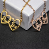 Personalized Double Heart Name Necklace Couples Gift Stainless Steel Jewelry