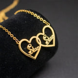 Personalized Double Heart Name Necklace Couples Gift Stainless Steel Jewelry