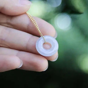 Silver Inlaid Hetian Jade Ring Pendant Necklace Retro Charm Women's Jewelry