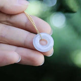 Silver Inlaid Hetian Jade Ring Pendant Necklace Retro Charm Women's Jewelry
