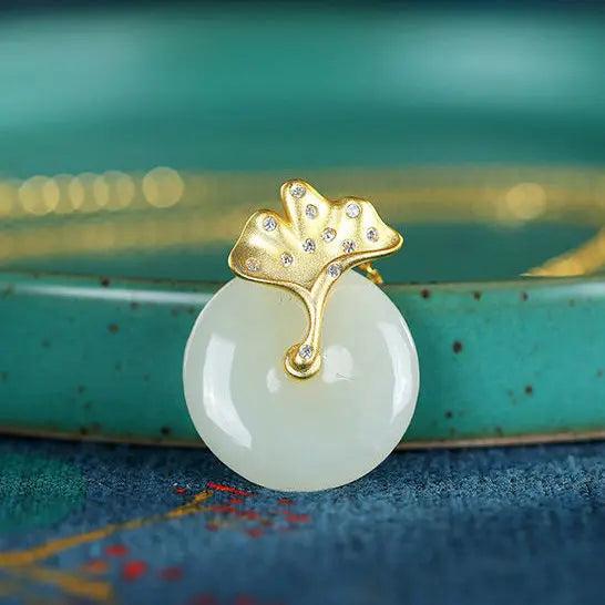 Silver Hetian Chalcedony Safe Buckle Pendant Necklace Diamond Charm