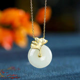 Silver Hetian Chalcedony Safe Buckle Pendant Necklace Diamond Charm
