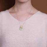 Silver Hetian Chalcedony Safe Buckle Pendant Necklace Diamond Charm