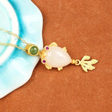 Elegant Hetian Jade Goldfish Pendant Necklace for Women
