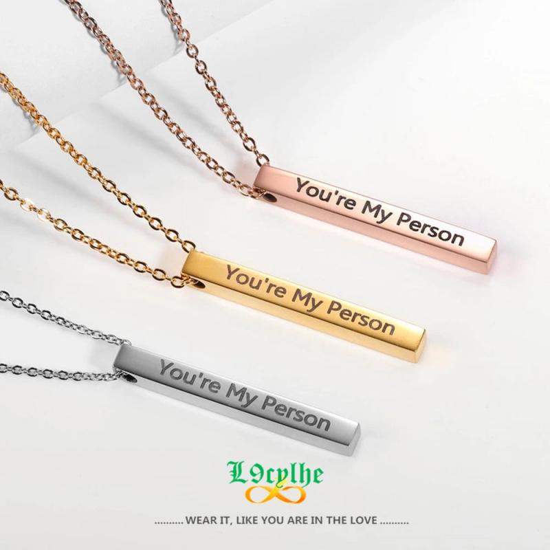 Engraved Name Bar Necklace Date Pendant Unisex Jewelry