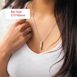 Engraved Name Bar Necklace Date Pendant Unisex Jewelry