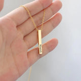 Engraved Name Bar Necklace Date Pendant Unisex Jewelry