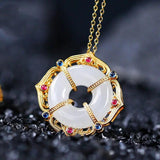 Ancient Craft Crystal Hetian Jade Necklace Pendant Ethic Jewelry