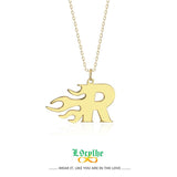Flame Letter Necklace Initial Fire Necklaces Silver Personalized Gift