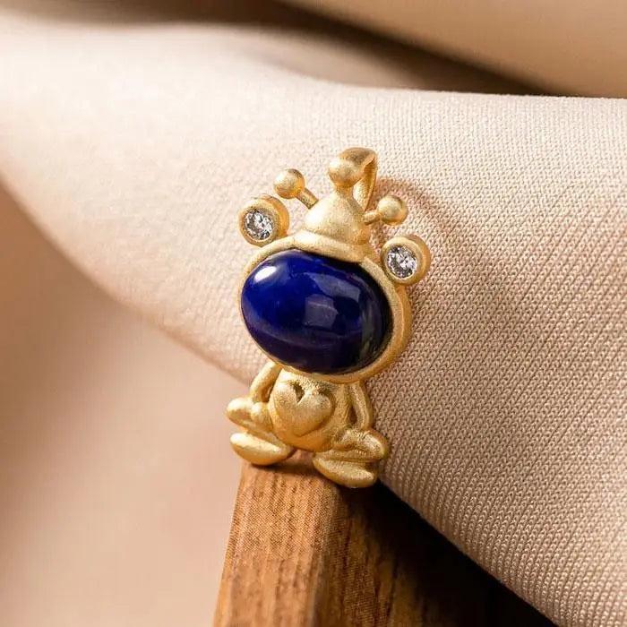 Silver Inlaid Lapis Lazuli Frog Pendant Necklace Chinese Retro Craft