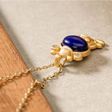 Silver Inlaid Lapis Lazuli Frog Pendant Necklace Chinese Retro Craft