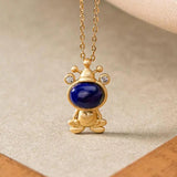 Silver Inlaid Lapis Lazuli Frog Pendant Necklace Chinese Retro Craft