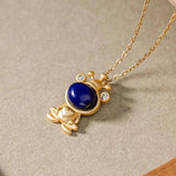 Silver Inlaid Lapis Lazuli Frog Pendant Necklace Chinese Retro Craft