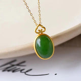 Hetian Chalcedony Oval Cloud Pendant Silver Inlay Necklace